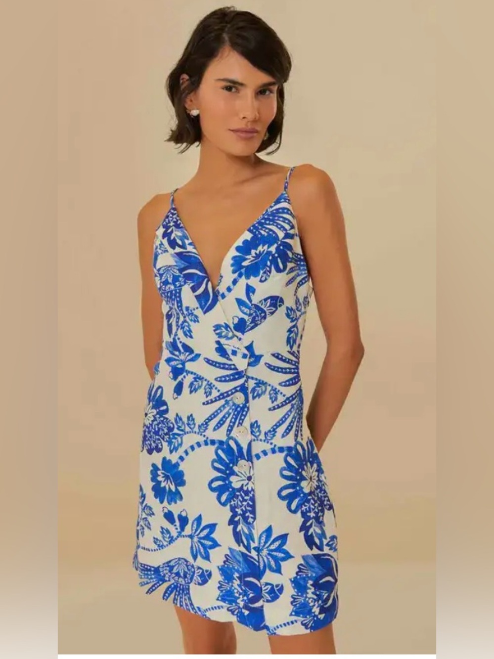 Farm Rio Off-White Floral Birds Euroflax™ Mini Dress Large